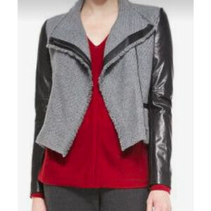 Vince Wool Tweed and Leather Jacket Gray and Black Size XXS